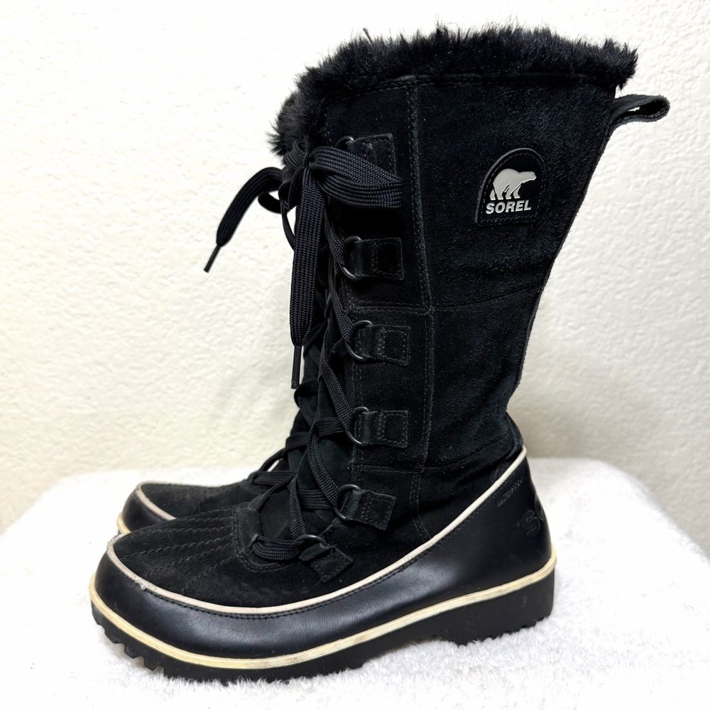 Sorel Women's Tivoli High II boots in black suede with a faux fur NL2093-010 7.5